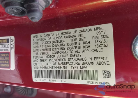 2017 Honda Cr-V Ex from USA, damaged, VIN 2HKRW2H51HH684752
